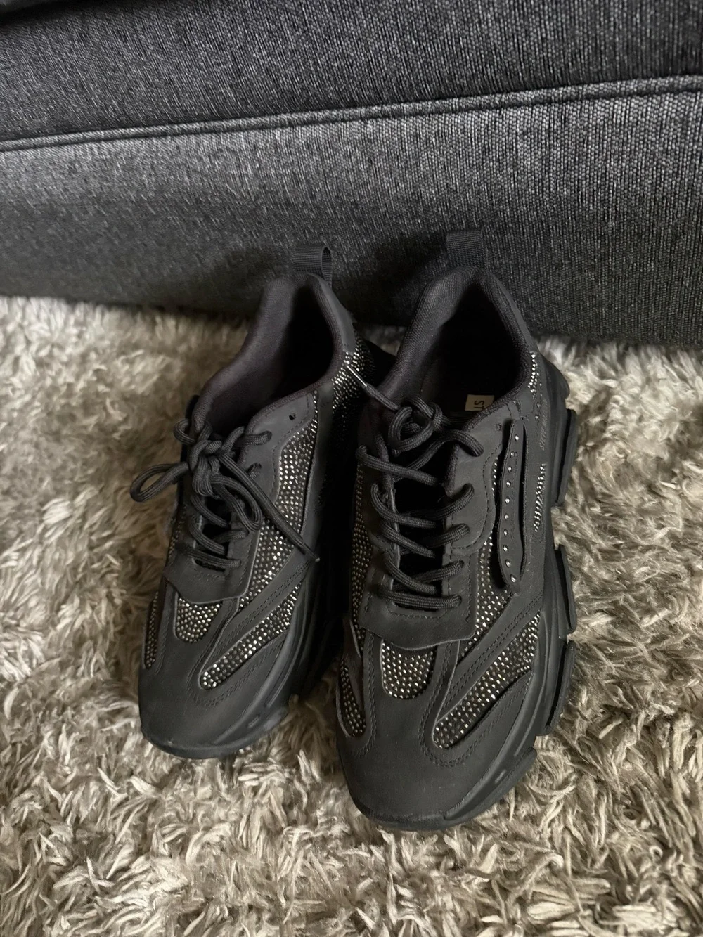 Steve Madden Black Platform Sneakers with Rhinestone Accents